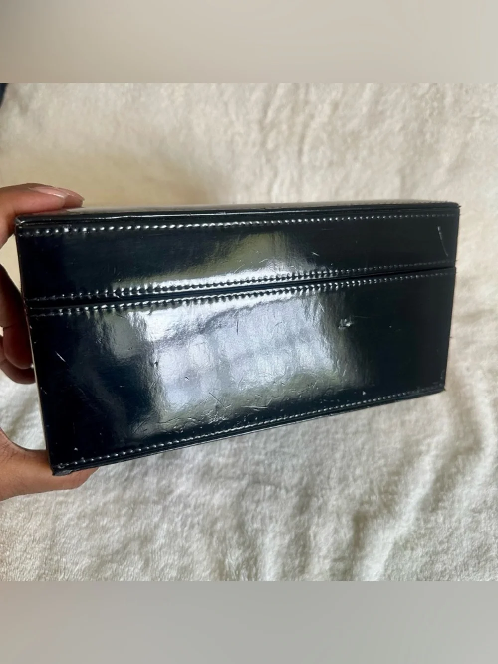 Jimmy Choo Parfums Black Patent Jewelry Box Vanity Case Makeup Mirror Storage